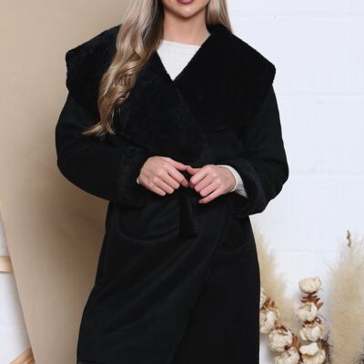 Manteau en cuir velours noir avec poches
