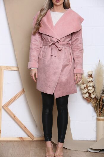 Manteau en cuir suédé rose avec poches 4