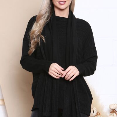 Black cable knit jumper with matching scarf