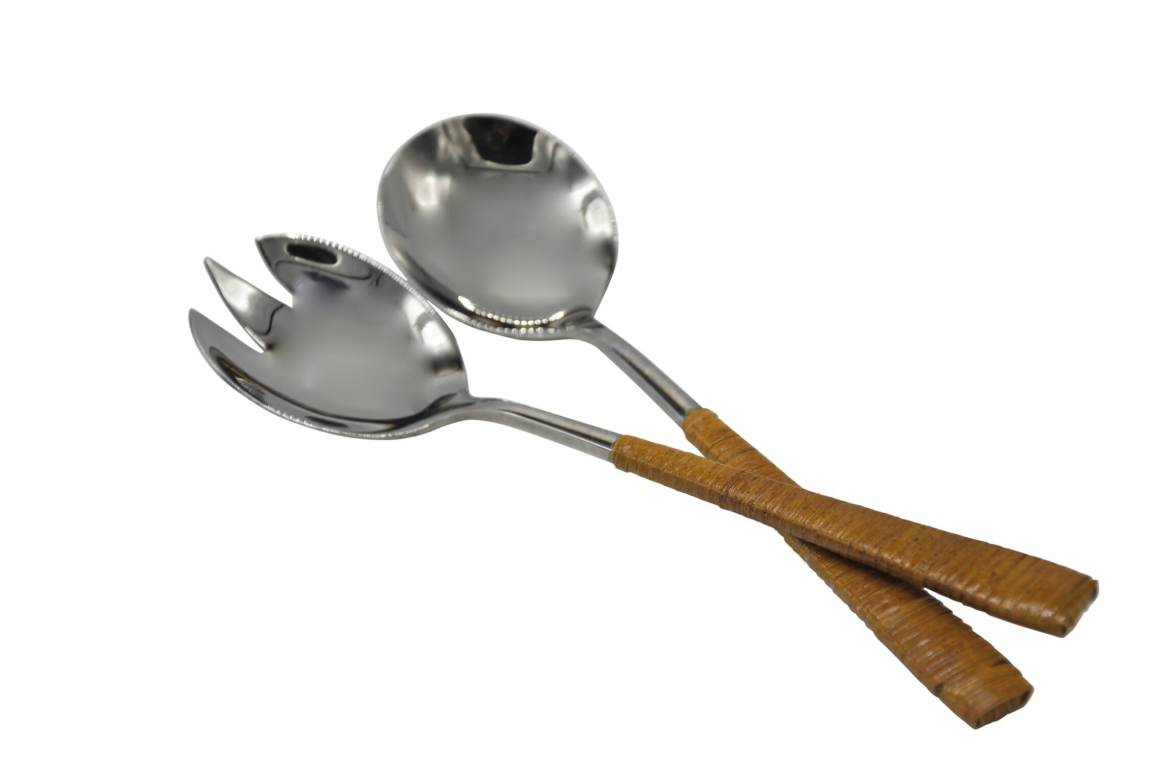 Posate da insalata Manuha miele e metallo rattan