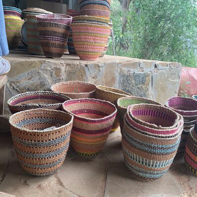 Handmade fine weave sisal basket - colourful - size L