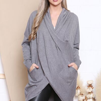 Grey low neck layered top