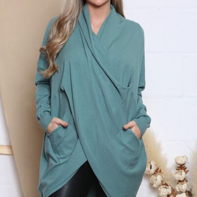 Teal low neck layered top