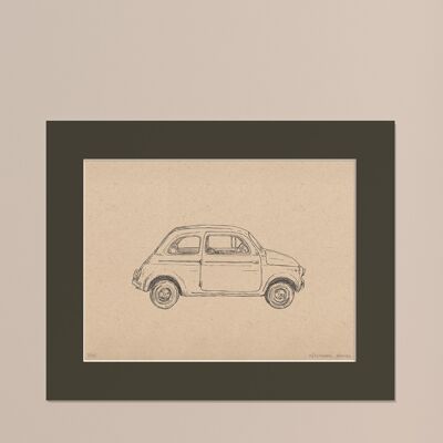 Fiat 500 mit Passepartout drucken | 24cm x 30cm | Cavolo Nero