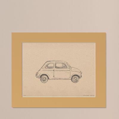 Stampa Fiat 500 con passe-partout | 24 cm x 30 cm | noce