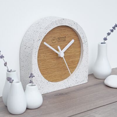 Jesmonite Carriage clock in Silver-grey Granite with wooden face