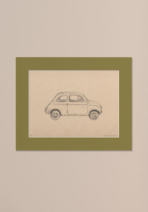 Print Fiat 500 met passe-partout | 24 cm x 30 cm | Olivo