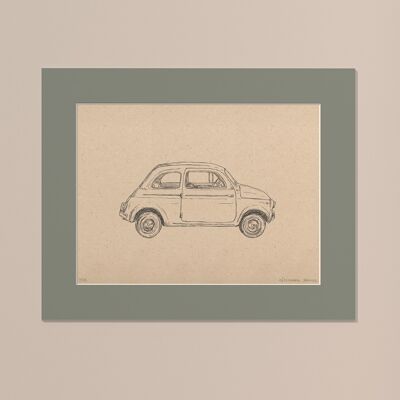 Print Fiat 500 with passe-partout | 24cm x 30cm | salvia