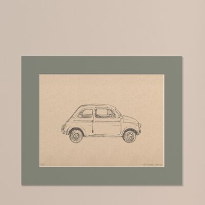 Stampa Fiat 500 con passe-partout | 24 cm x 30 cm | salvia