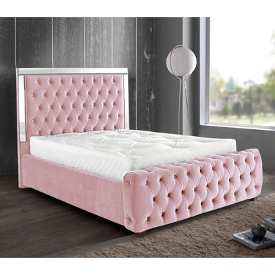 Elegance Mirrored Bed Single Plush Velvet Pink