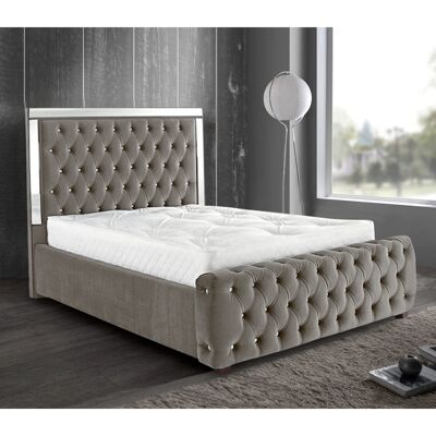 Elegance Mirrored Bed Double Plush Velvet Silver