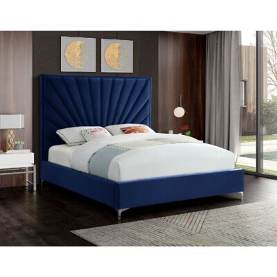 Errence Bed Single Plush Velvet Blue