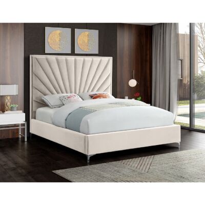 Errence Bed Double Plush Velvet Cream