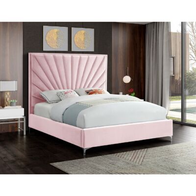 Errence Bed Small Double Plush Velvet Pink