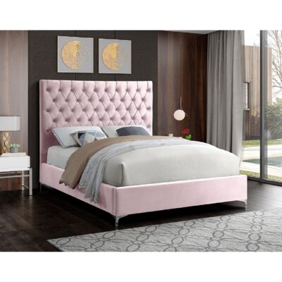 Charlston Bed Double Plush Velvet Pink