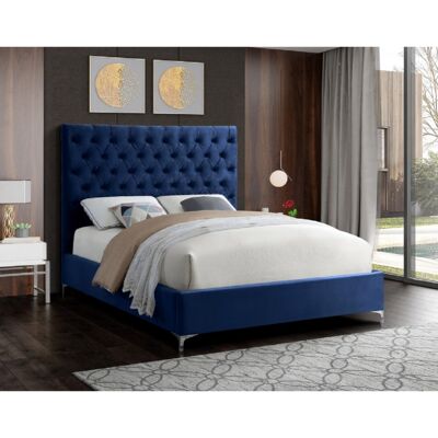 Charlston Bed Double Plush Velvet Blue