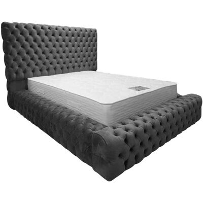 Sultan Bed Small Double Plush Velvet Steel