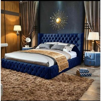 Royale Bed King Plush Velvet Blue