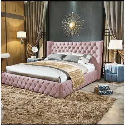 Royale Bed Double Plush Velvet Pink