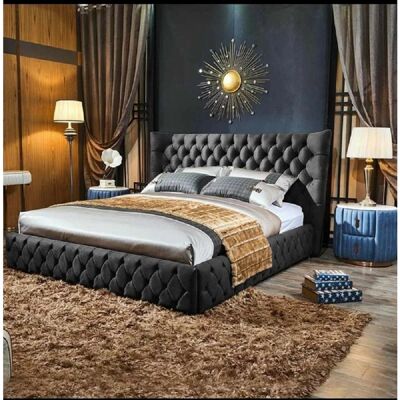 Royale Bed Small Double Plush Velvet Steel