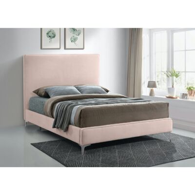 Glinis Bed Double Plush Velvet Pink