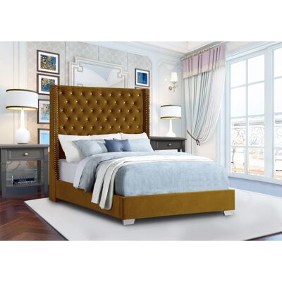 Nivana Bed Double Plush Velvet Mustard