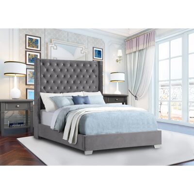 Nivana Bed Single Plush Velvet Steel