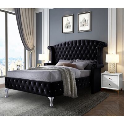 President Bed Single Plush Velvet Black