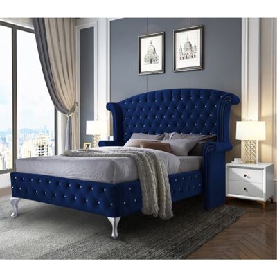 President Bed Small Double Plush Velvet Blue