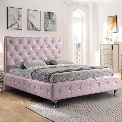 Barella Bed Double Plush Velvet Pink