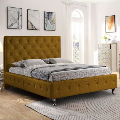 Barella Bed Small Double Plush Velvet Mustard