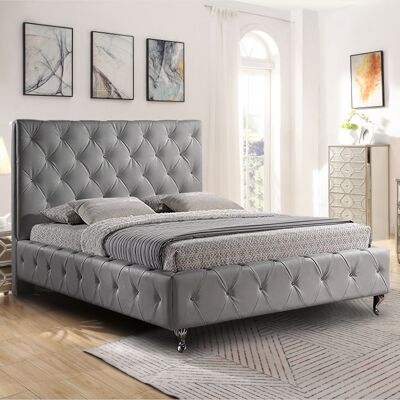 Barella Bed Double Plush Velvet Grey