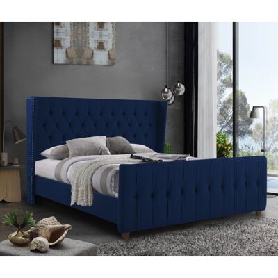 Clarita Bed Small Double Plush Velvet Blue