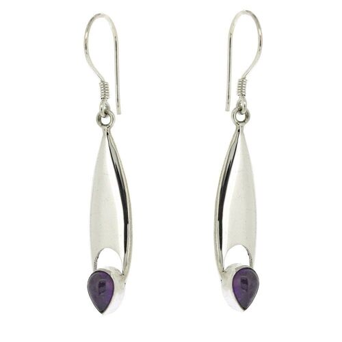 Amethyst Cabochon Curve Single Stone Drop Earrings and Presentation Box