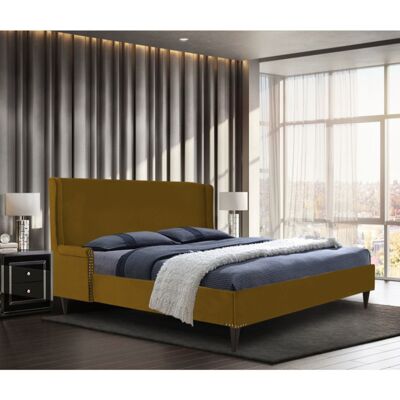 Shanaya Bed Small Double Plush Velvet Mustard