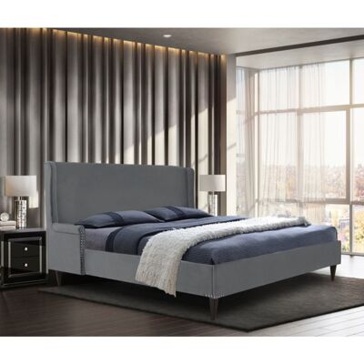 Shanaya Bed King Plush Velvet Grey