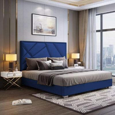 Crina Bed Super King Plush Velvet Blue