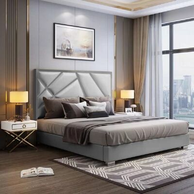 Crina Bed Double Plush Velvet Grey
