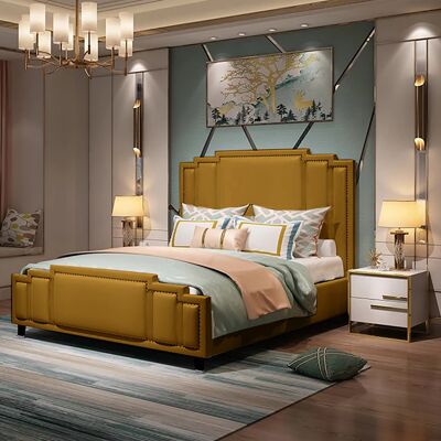 Elixa Bed Single Plush Velvet Mustard