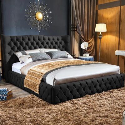 Gerald Bed King Plush Velvet Black