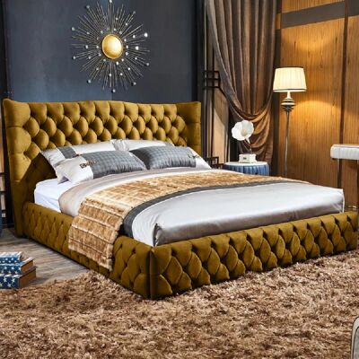 Gerald Bed Super King Plush Velvet Mustard