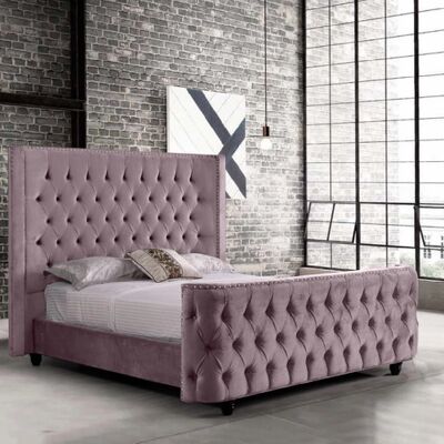 Harmony Bed Double Plush Velvet Pink