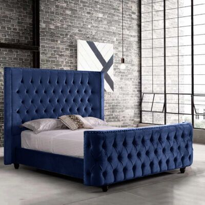 Harmony Bed King Plush Velvet Blue