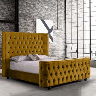 Harmony Bed Single Plush Velvet Mustard