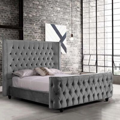 Harmony Bed Double Plush Velvet Grey