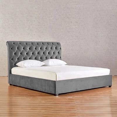 Kelist Bed Double Plush Velvet Grey