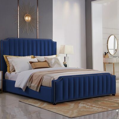 Klara Bed King Plush Velvet Blue