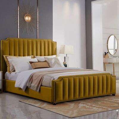 Klara Bed Small Double Plush Velvet Mustard