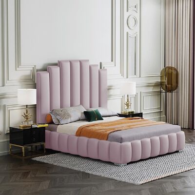 Leisa Bed Small Double Plush Velvet Pink