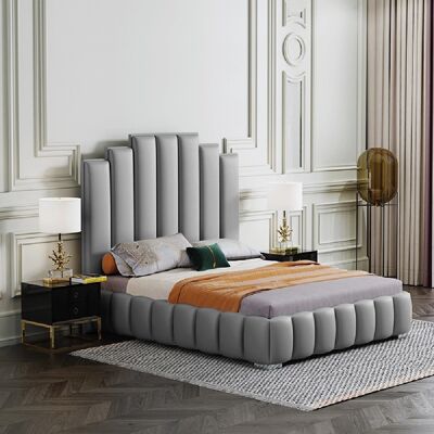 Leisa Bed Small Double Plush Velvet Grey